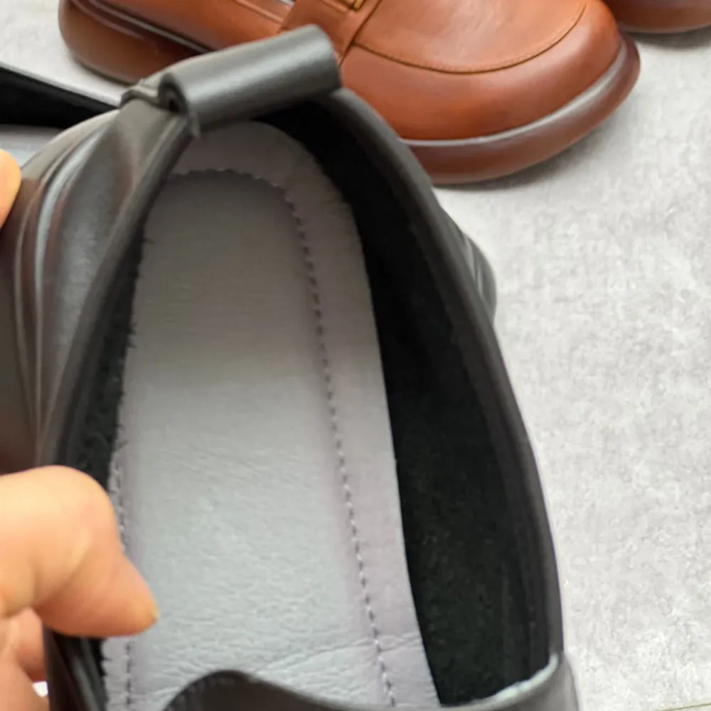 Light Tan Loafers Leather Round Toe Comfortable Loafers Shoes