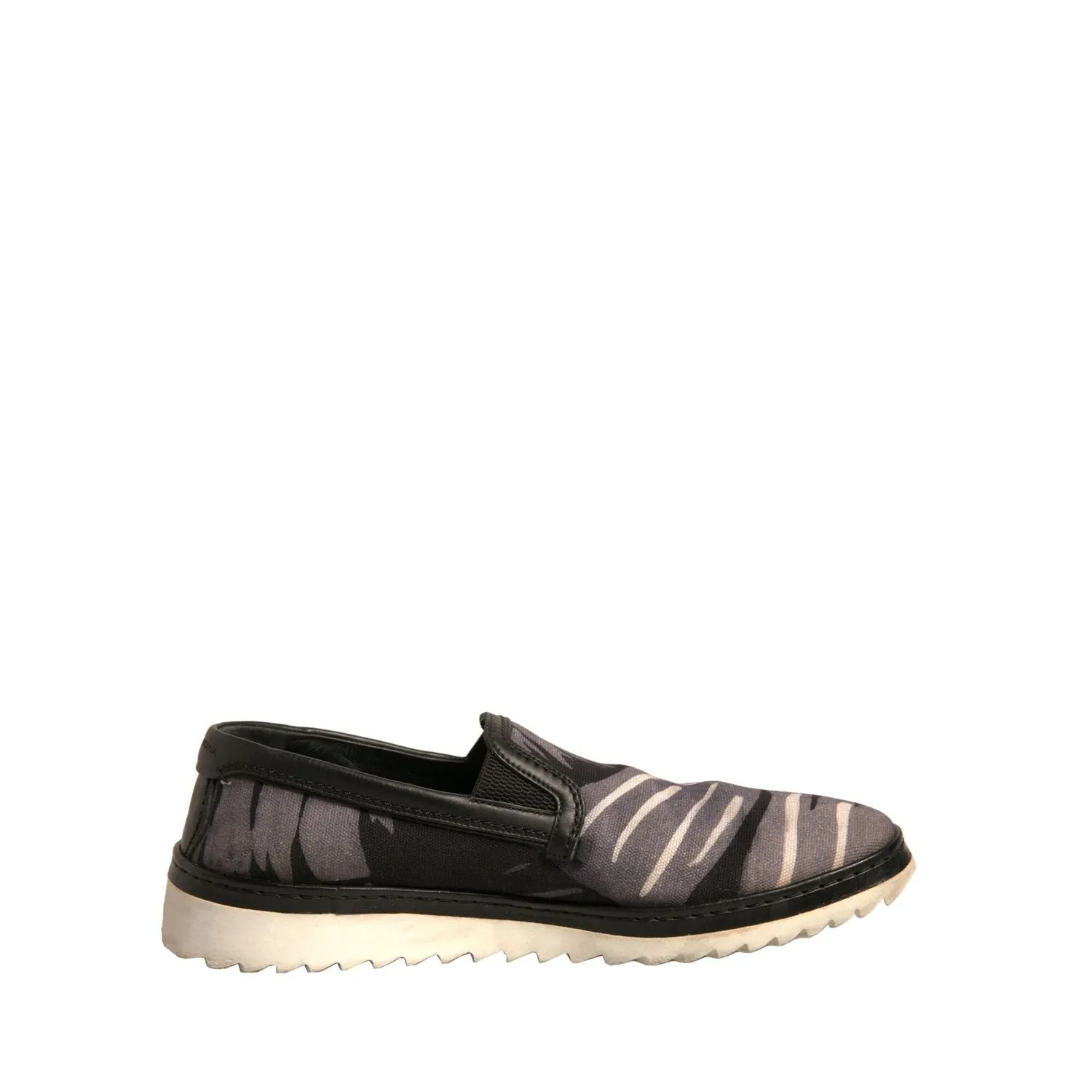 90s Loafers Dolce & Gabbana Black Canvas Tropical Print Slip On Shoes