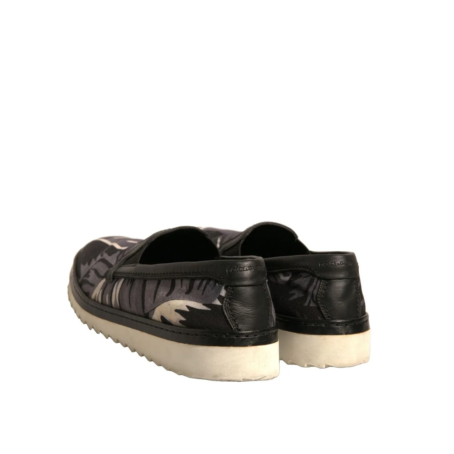 Loafers For Men Dolce & Gabbana Black Canvas Tropical Print Slip On Shoes