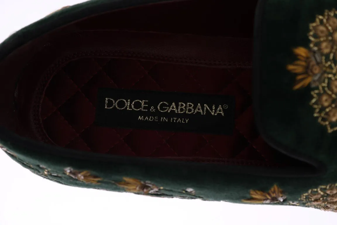 Dr Martens Platform Loafers Green Velvet Gold Floral Loafers