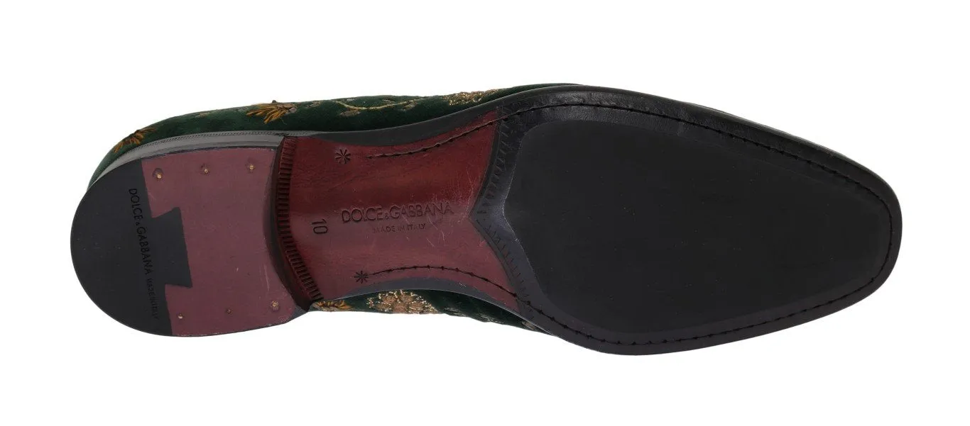 Loafers Def Green Velvet Gold Floral Loafers