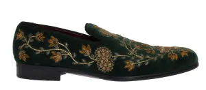 Green Velvet Gold Floral Loafers Driving Loafers With Arch Support