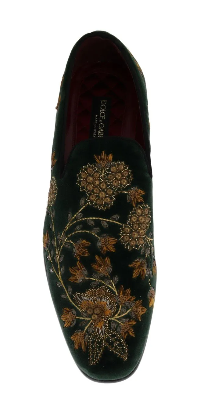 Green Velvet Gold Floral Loafers Bass Weejuns Loafers