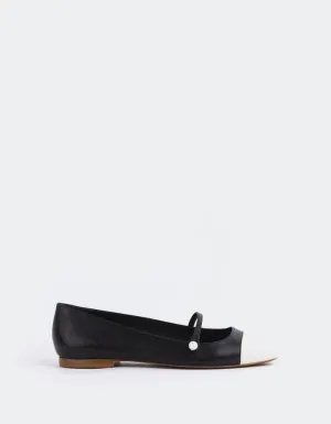 Open Side Flat Shoes Yarrow Off Wht.Black Leather