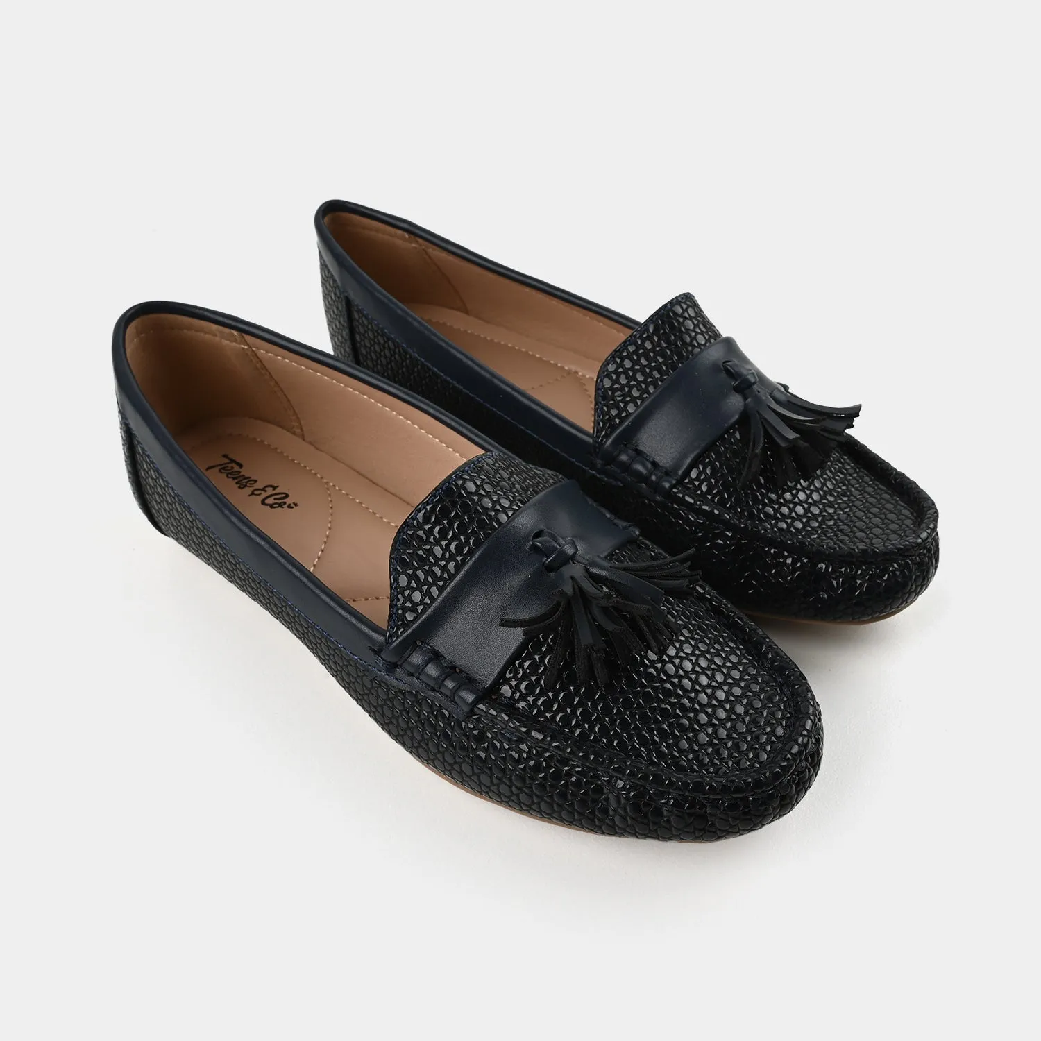 Teens Girls Loafers OS-06-NAVY Leather Loafers With Tassels