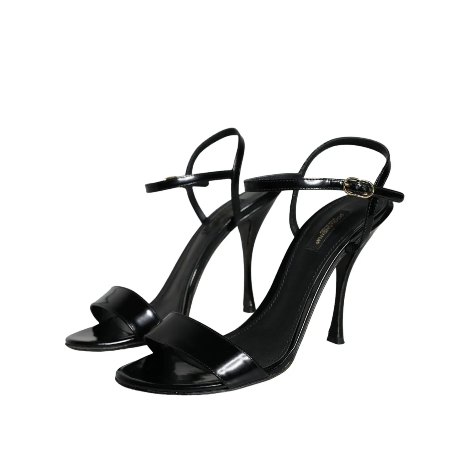 Peep Toe Flat Sandals Dolce & Gabbana Black KEIRA Leather Heels Sandals Shoes