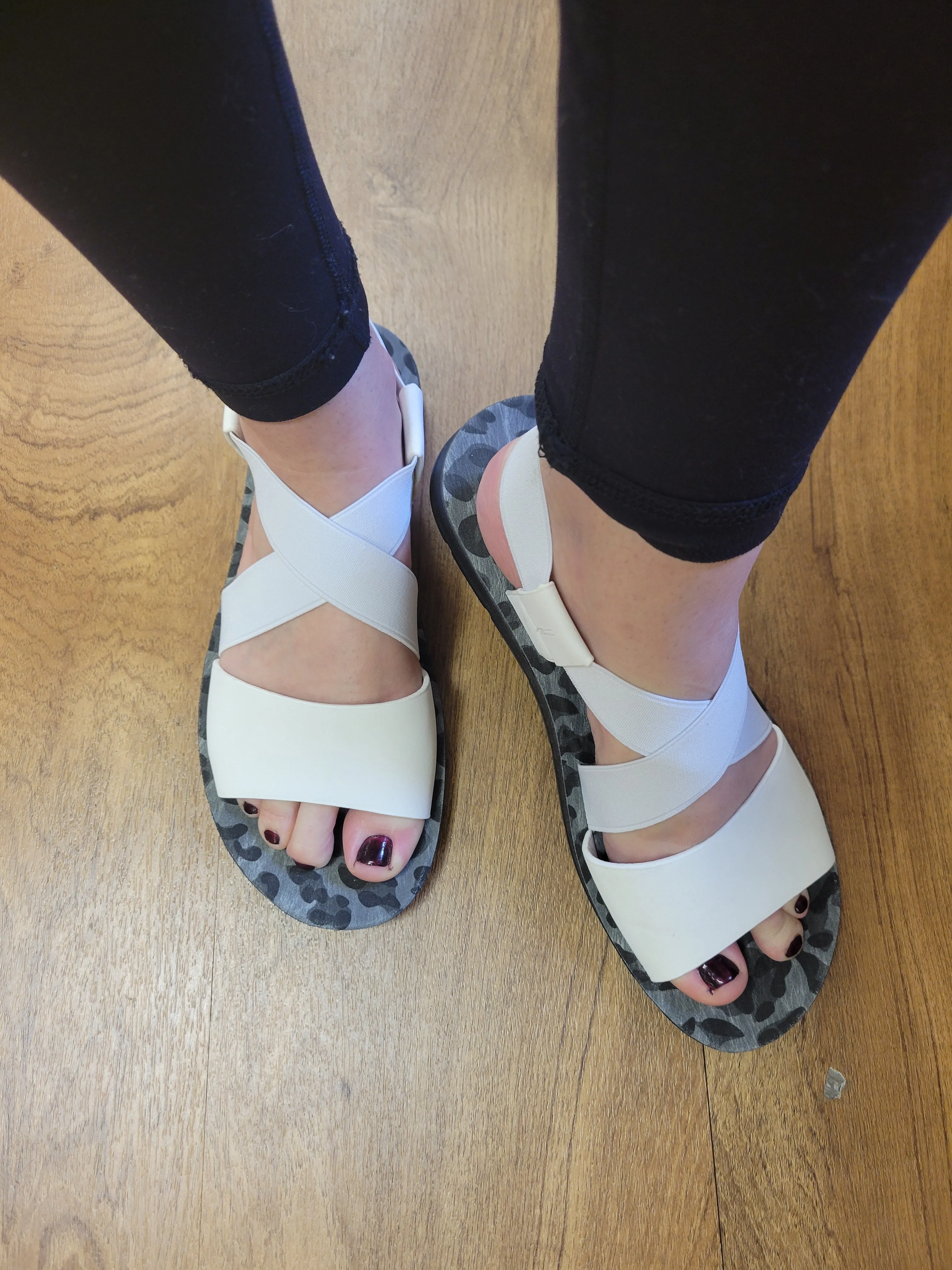 Cinnamon Rainbows Flip Flops Thrive White Criss Cross Elastic Strap Sandal