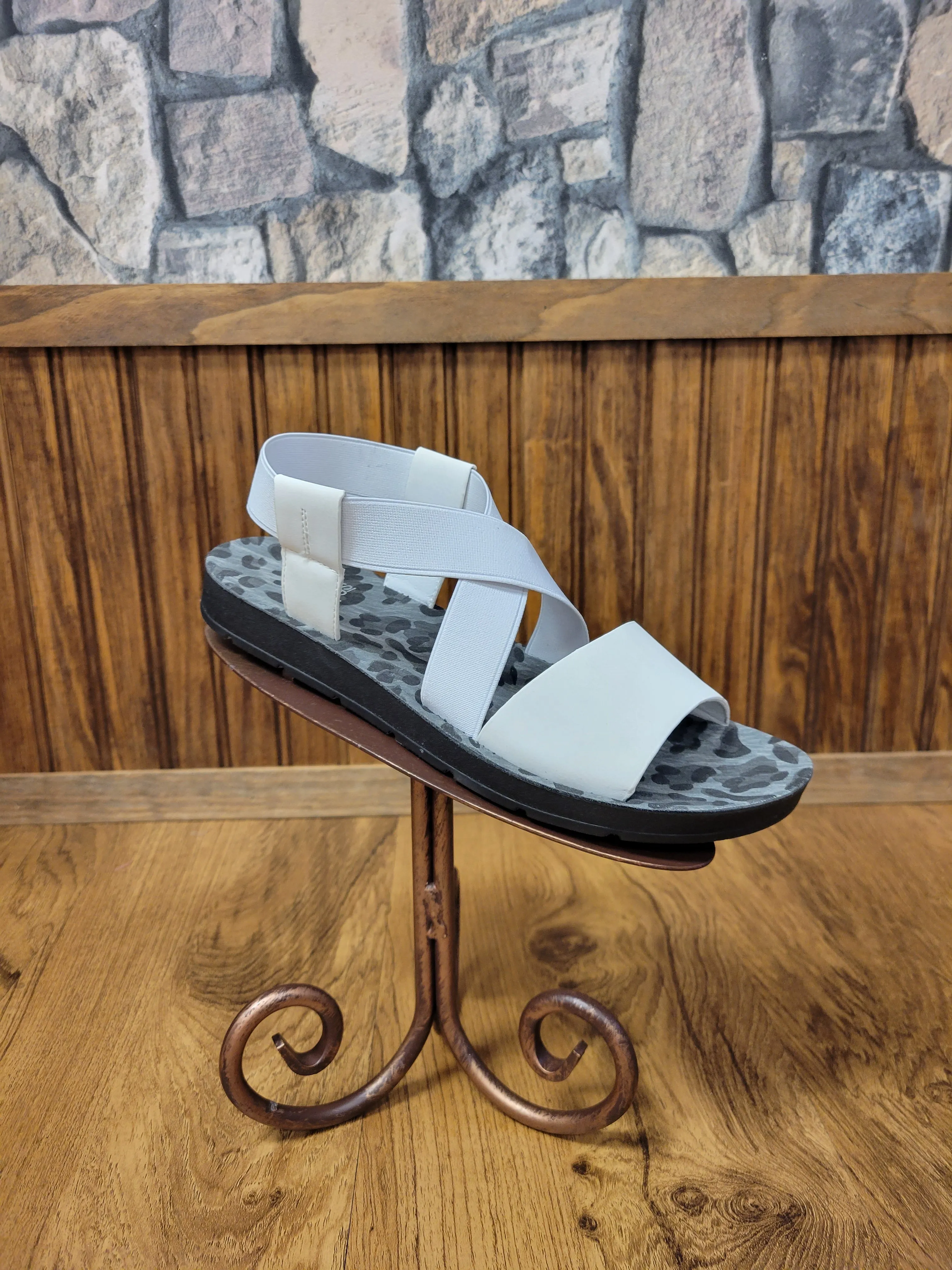 Thrive White Criss Cross Elastic Strap Sandal Donut Flip Flops