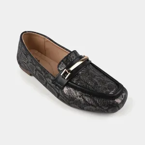 Girls Loafer OS-04-BLACK Loafers Embroidered