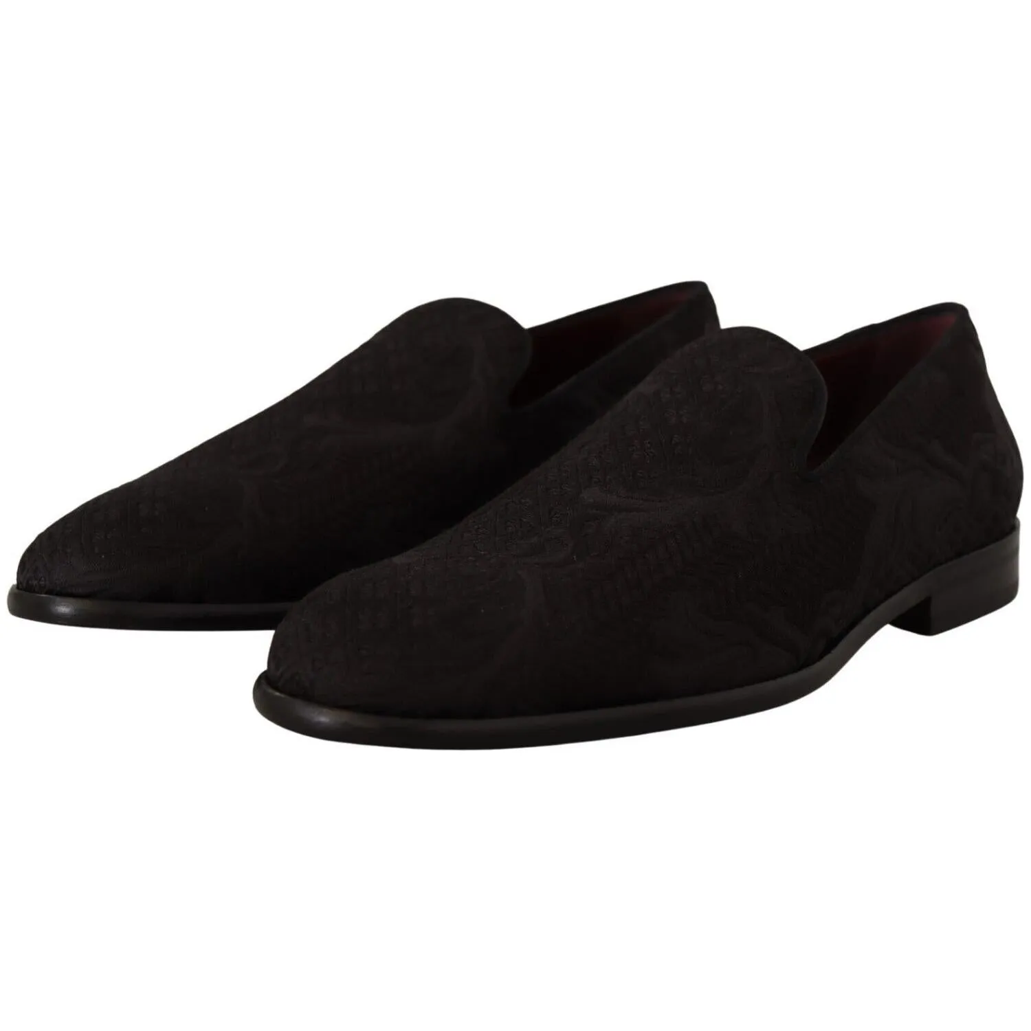 Versace Loafers Dolce & Gabbana Black Floral Brocade Slippers Loafers Shoes