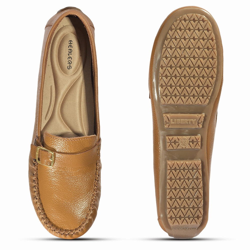 Healers Formal Shoes Tan Loafers For Women 2074-21 By Liberty Loafers Designer