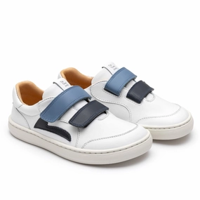 Ballerina Flat Shoes Comfortable Tip Toey Joey Boy's Landy Sneakers - White / Navy / Ash