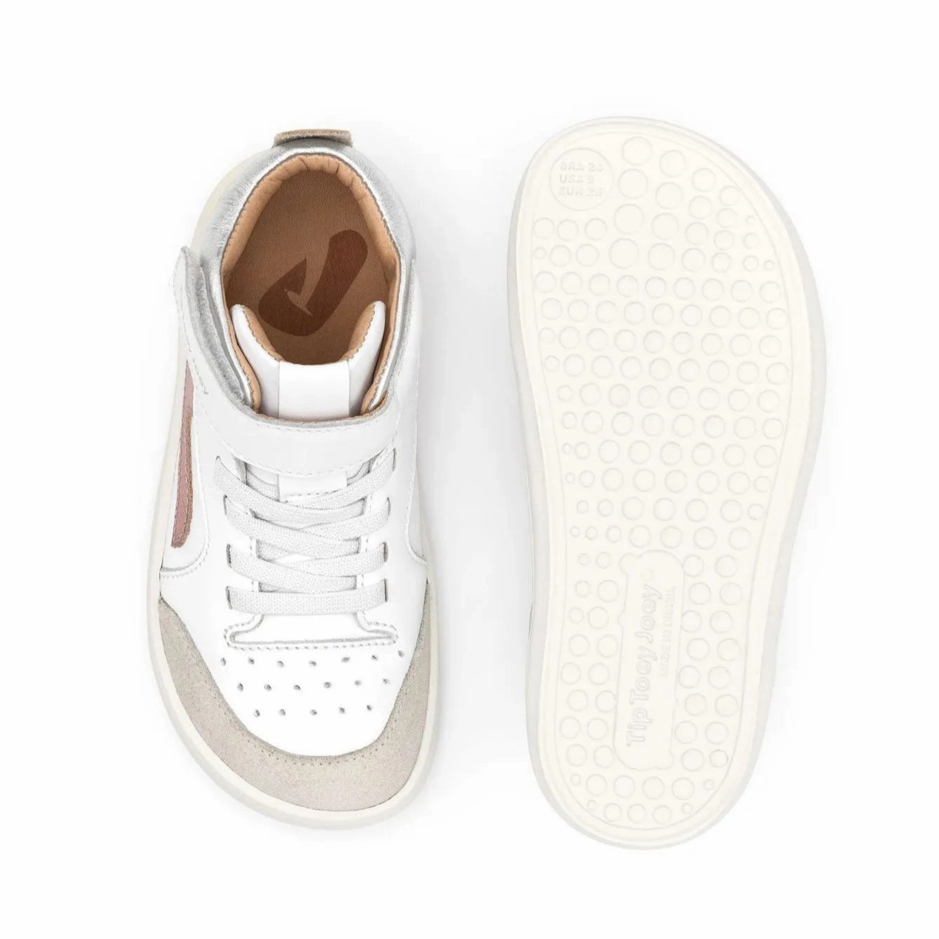 Tip Toey Joey Girl's Landy High-Top Sneakers - White / Rose Gold / Sterling Silver Flat Shoes That Look Like