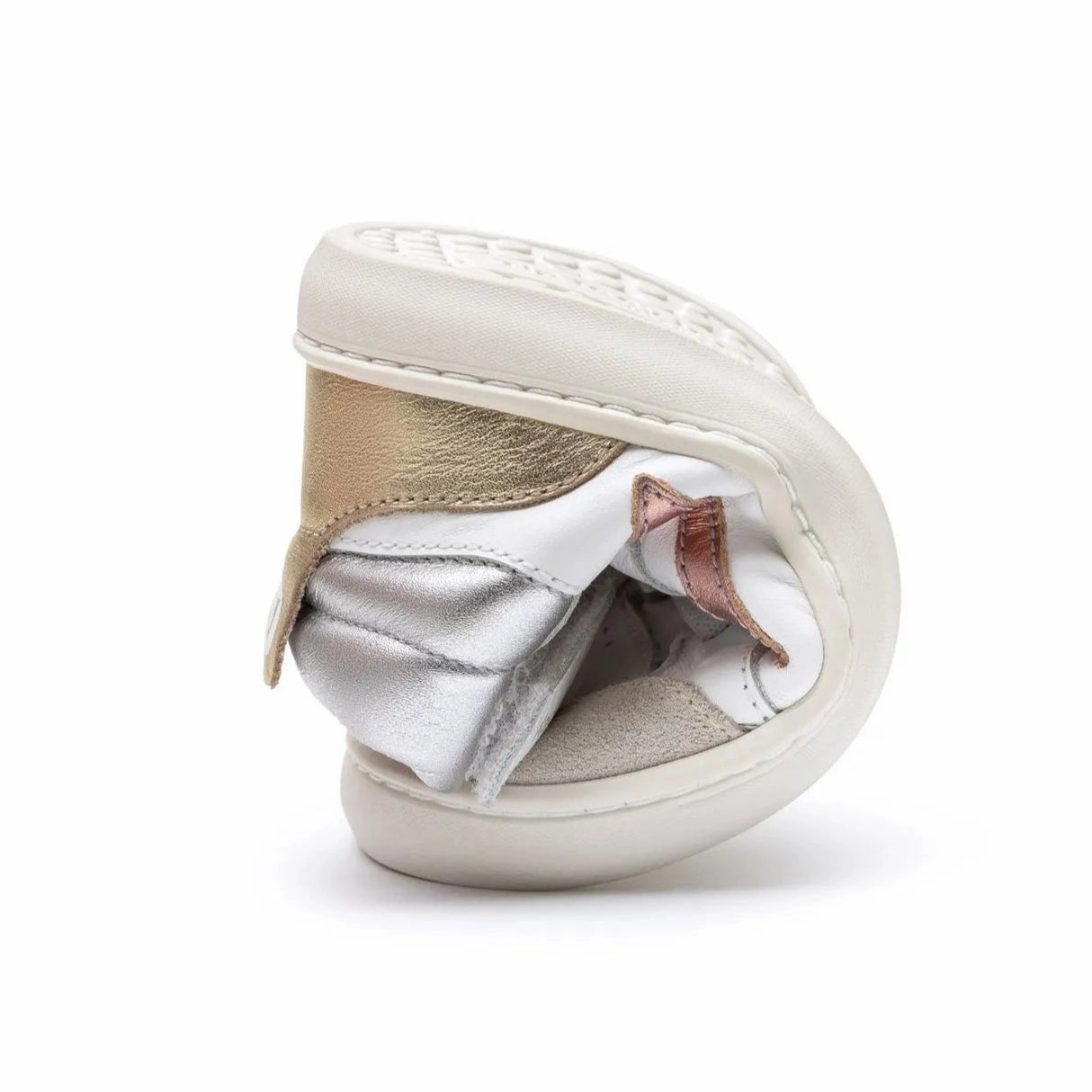 Tip Toey Joey Girl's Landy High-Top Sneakers - White / Rose Gold / Sterling Silver Flat Creeper Shoes