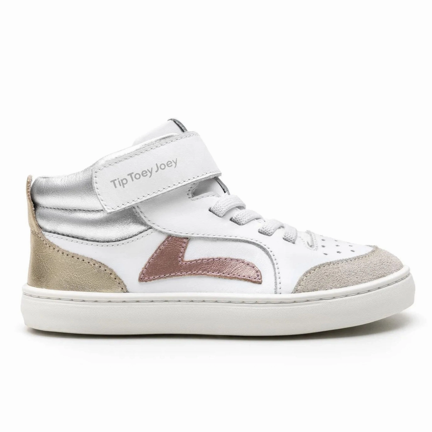 Tip Toey Joey Girl's Landy High-Top Sneakers - White / Rose Gold / Sterling Silver Beach Shoes