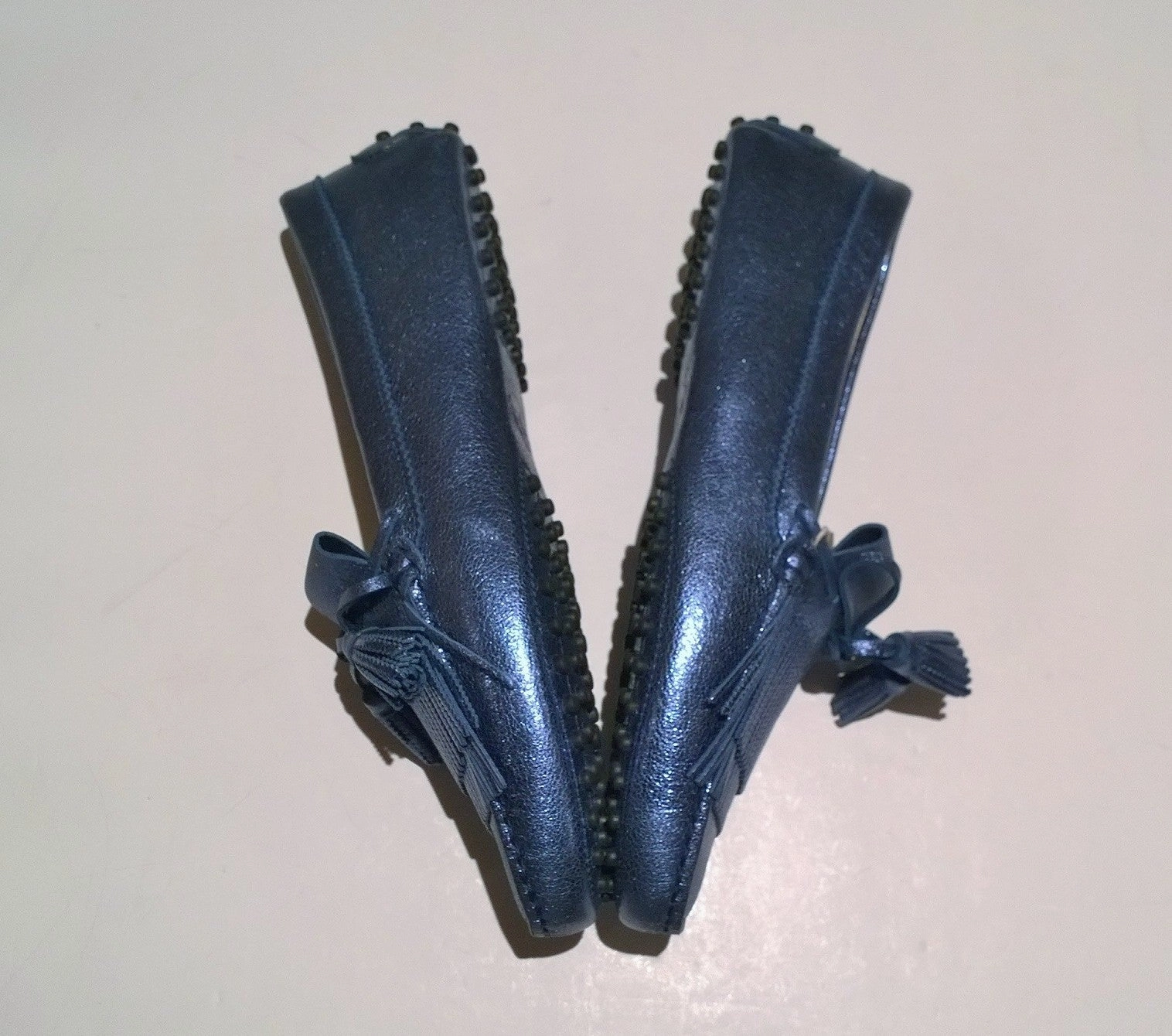 Chunky Patent Loafers Tod's Denim Metallic Blue Leather Loafers with Tassels Driving Shoes Gommino