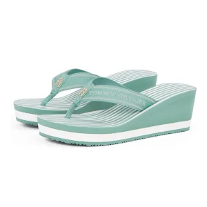 Tommy Hilfiger Flip-Flops TH Stripes Wedge Beach Sandal FW0FW08521-GRN Best Way To Clean Flip Flops