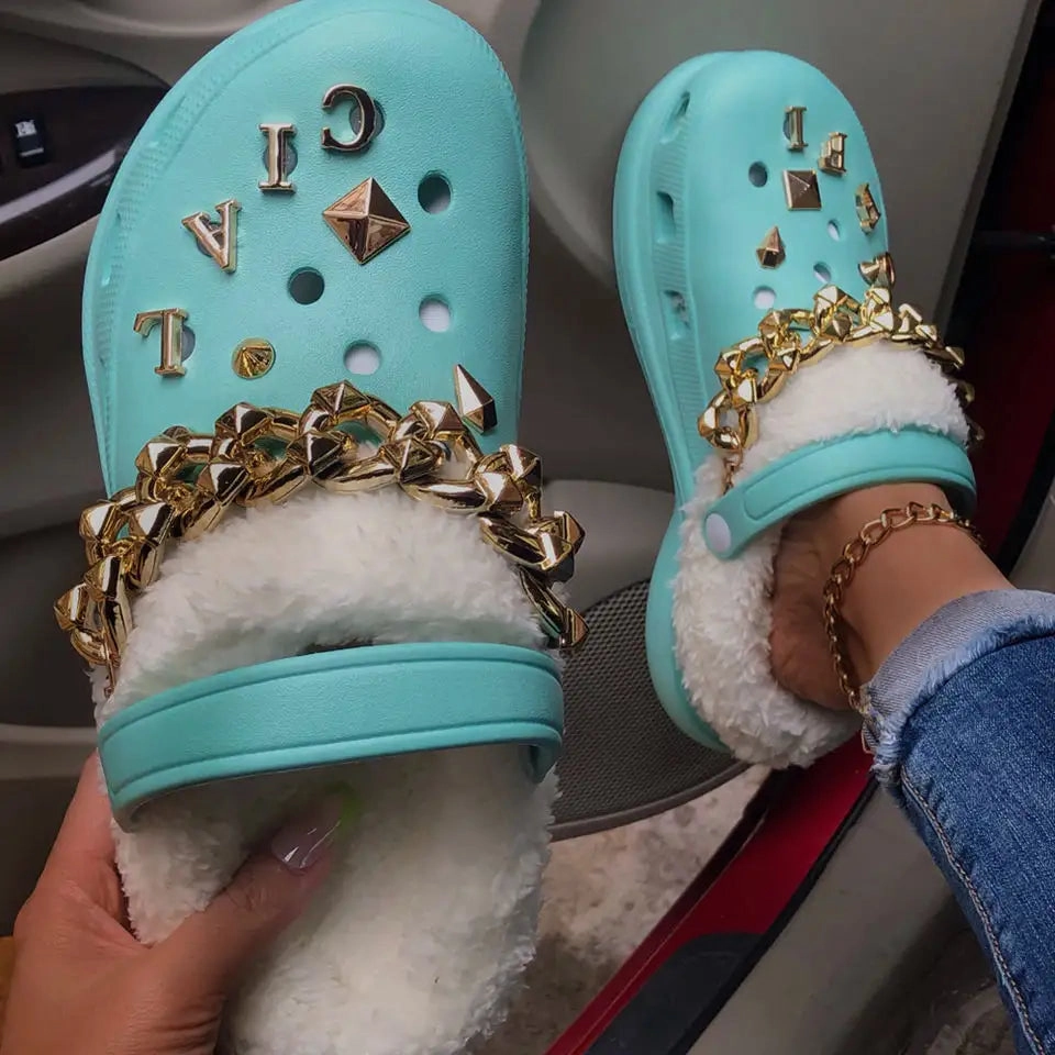 Slippers With Strap On Back RichyLOGS TEAL "Cozy" Clog Slippers   Charms