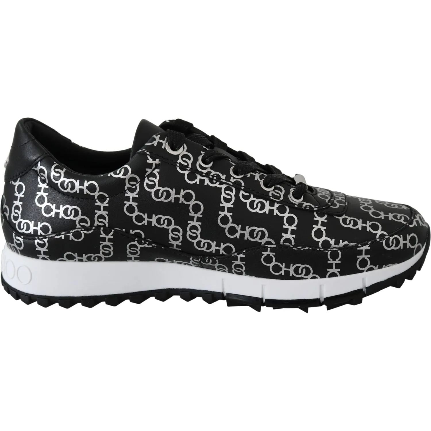 Jimmy Choo Elegant Black & Silver Leather Sneakers Cloud Waterproof Sneakers