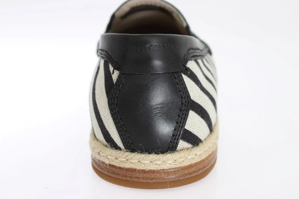 White Black Canvas Striped Logo Loafers Business Casual Loafers
