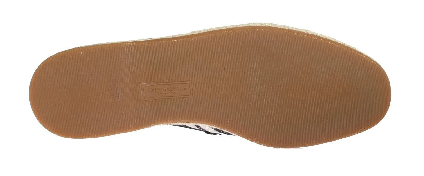 White Black Canvas Striped Logo Loafers Leather Penny Loafers