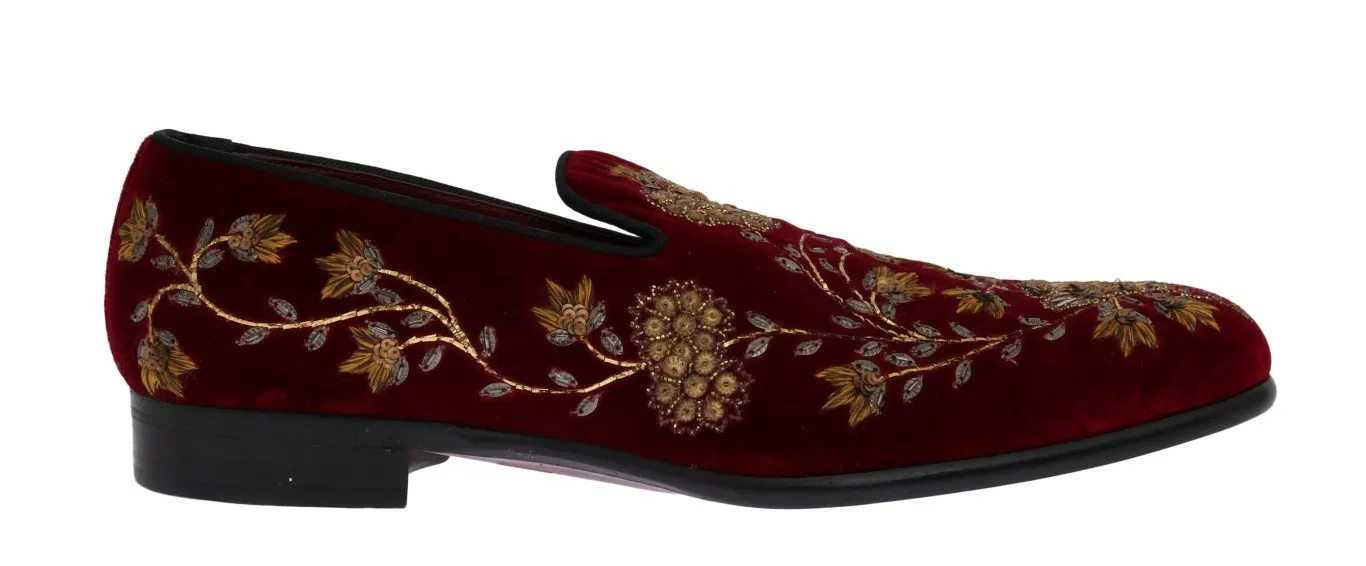 Bordeaux Velvet Gold Floral Loafers Clark Shoes Loafers