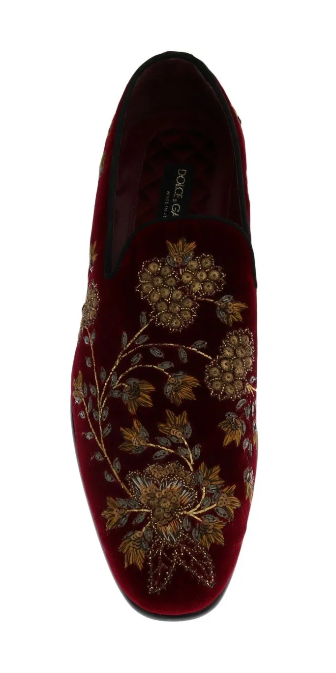 Bordeaux Velvet Gold Floral Loafers Best Travel Loafers