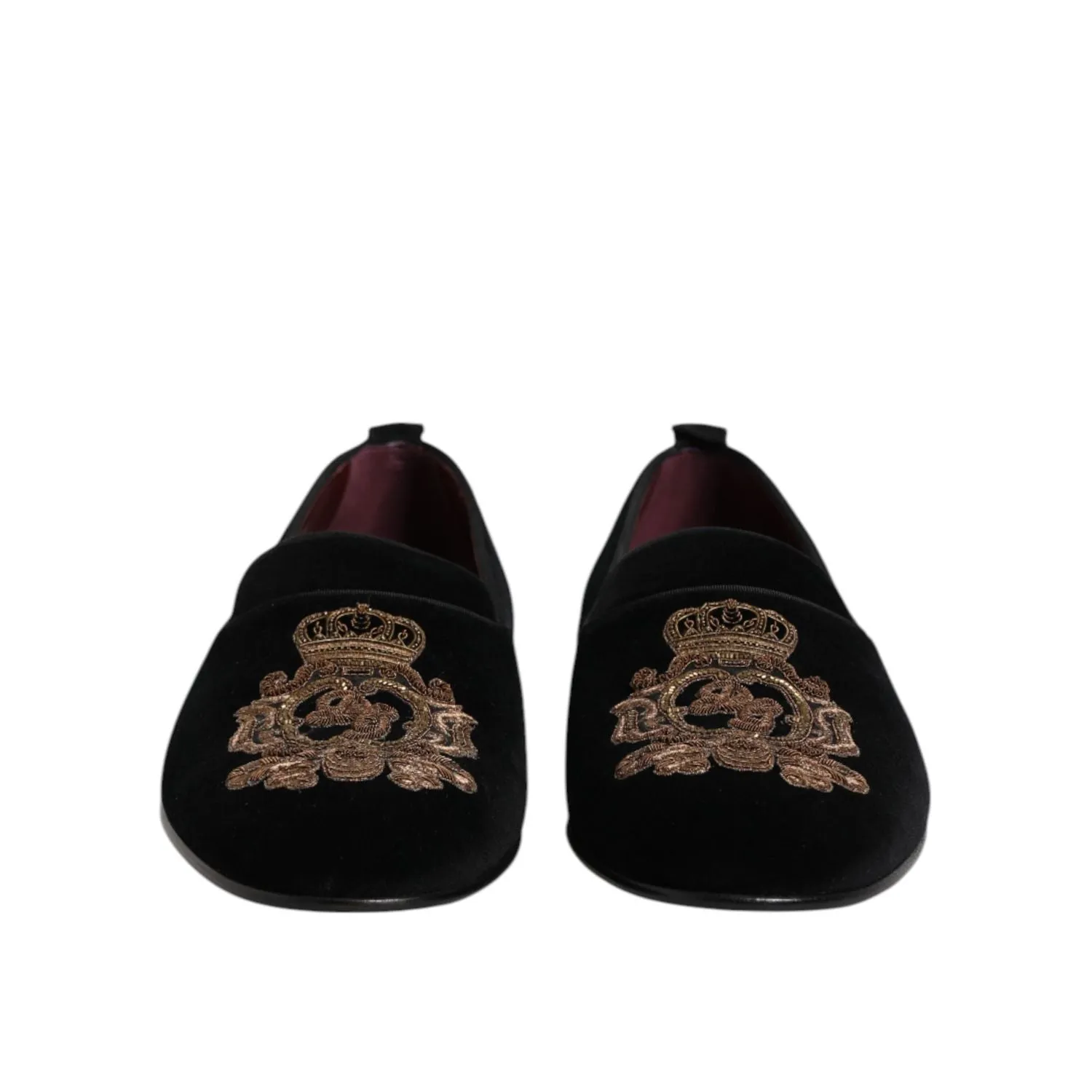 Dolce & Gabbana Black Velvet Gold Crown Mens Loafers Shoes Loafers Dress