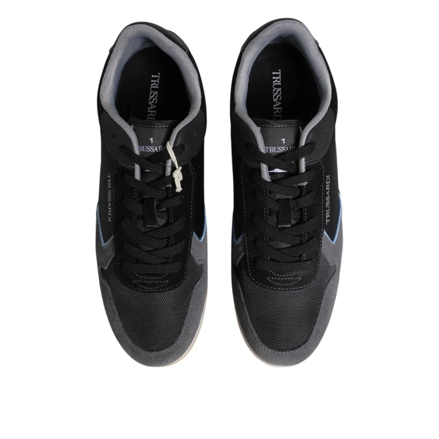 Trussardi Black Gray Lace Up Low Top Casual Sneakers Shoes Casual Shoes For Fashion