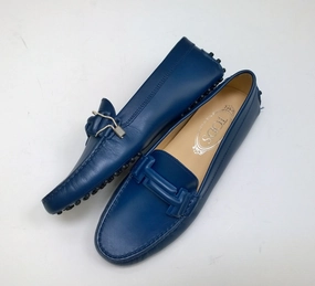 Tod's Gommino Blue Leather Driving Shoes Loafers Double T Flats Loafers Platform