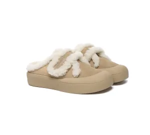 EVERAU UGG Slippers Women Sheepskin Wool Adjustable Strap Shearling Lined Stacia Carpet Slippers