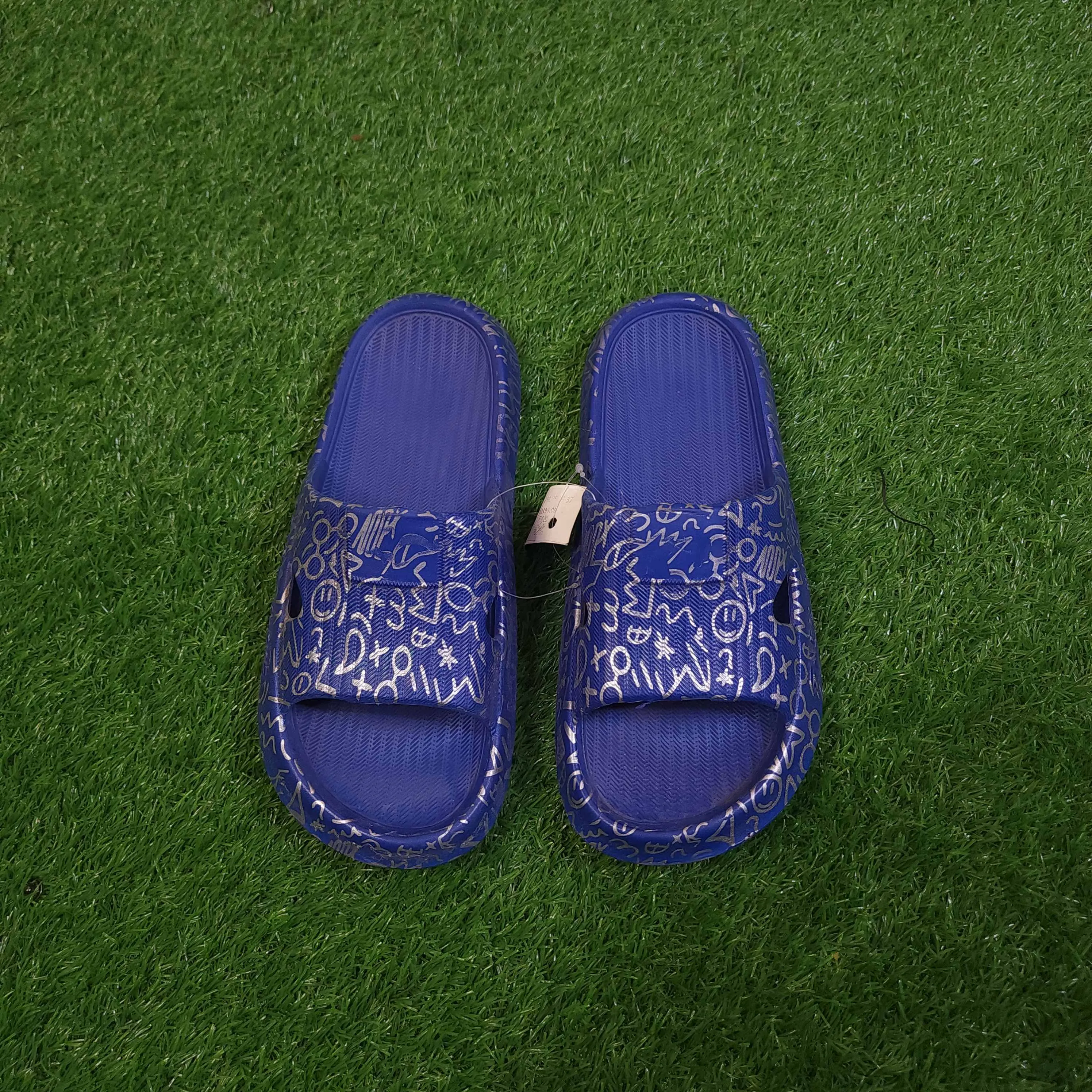 Blue Printed Slippers in Comfy Sole Dress To Impress Bunny Slippers Code