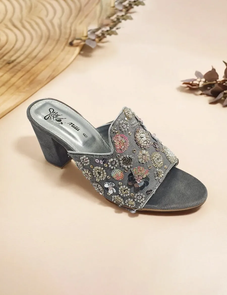 Grey | Fancy Heel Slipper for women Slippers In Store