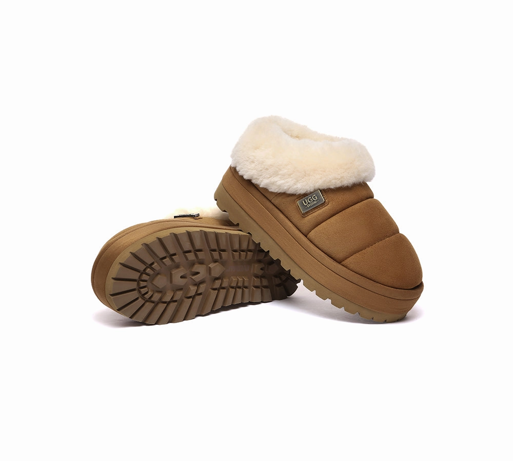 Merrimac Slippers UGG EVERAU UGG Slippers Women Sheepskin Wool Collar Ankle Platform Ulrika
