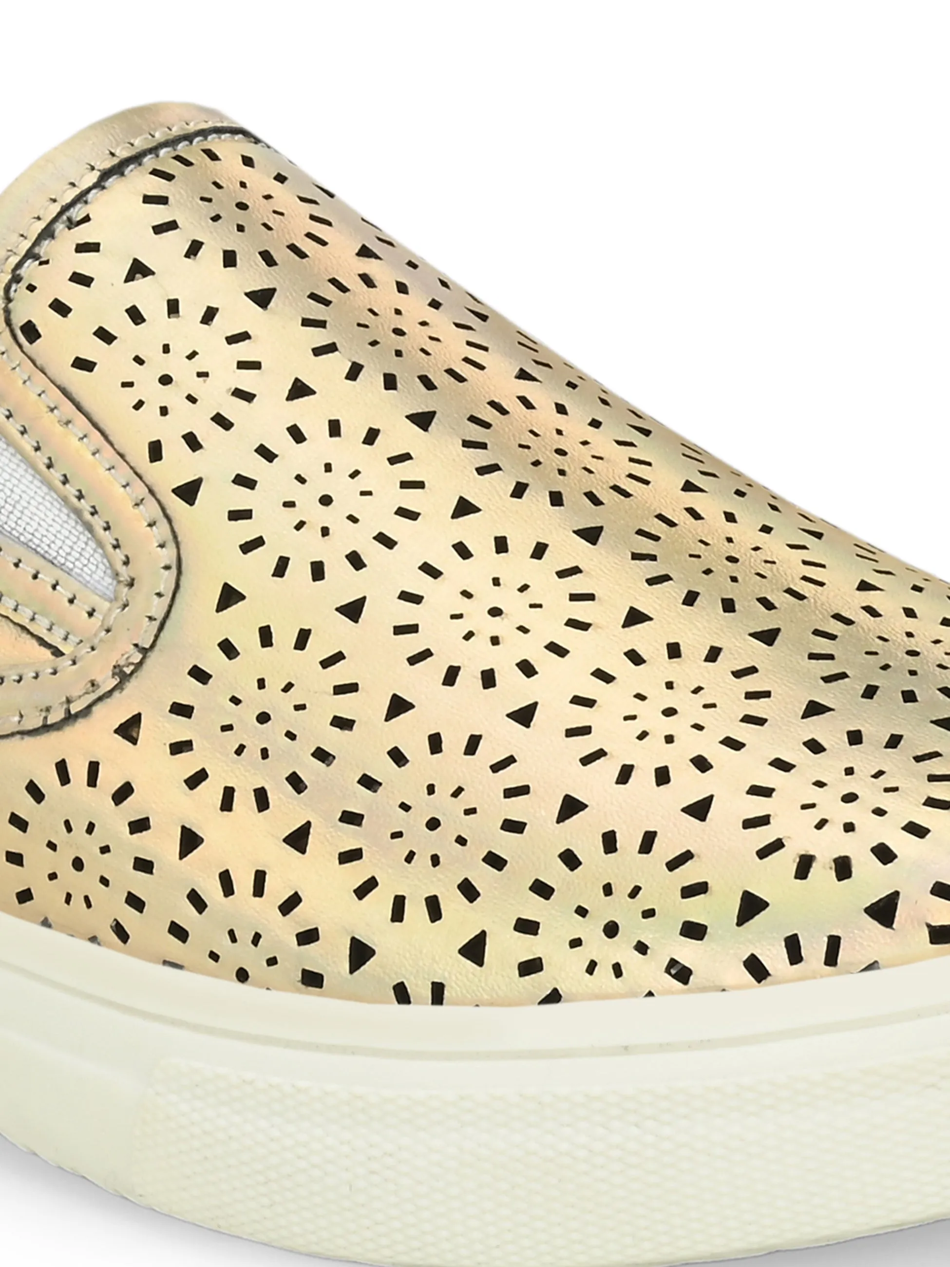 Aurora Women Golden Slip-Ons Complex Magazine Sneakers