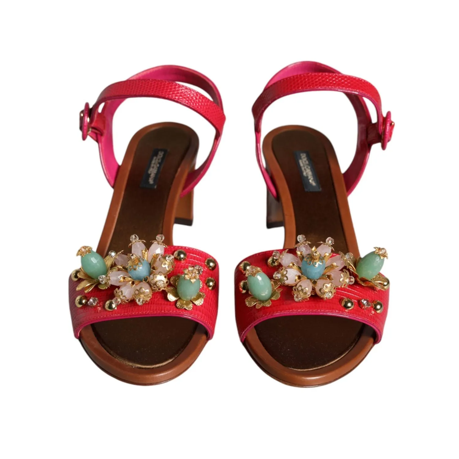 Dolce & Gabbana Fuchsia Leather Embellished Keira Sandals Shoes Salvatore Ferragamo Sandals