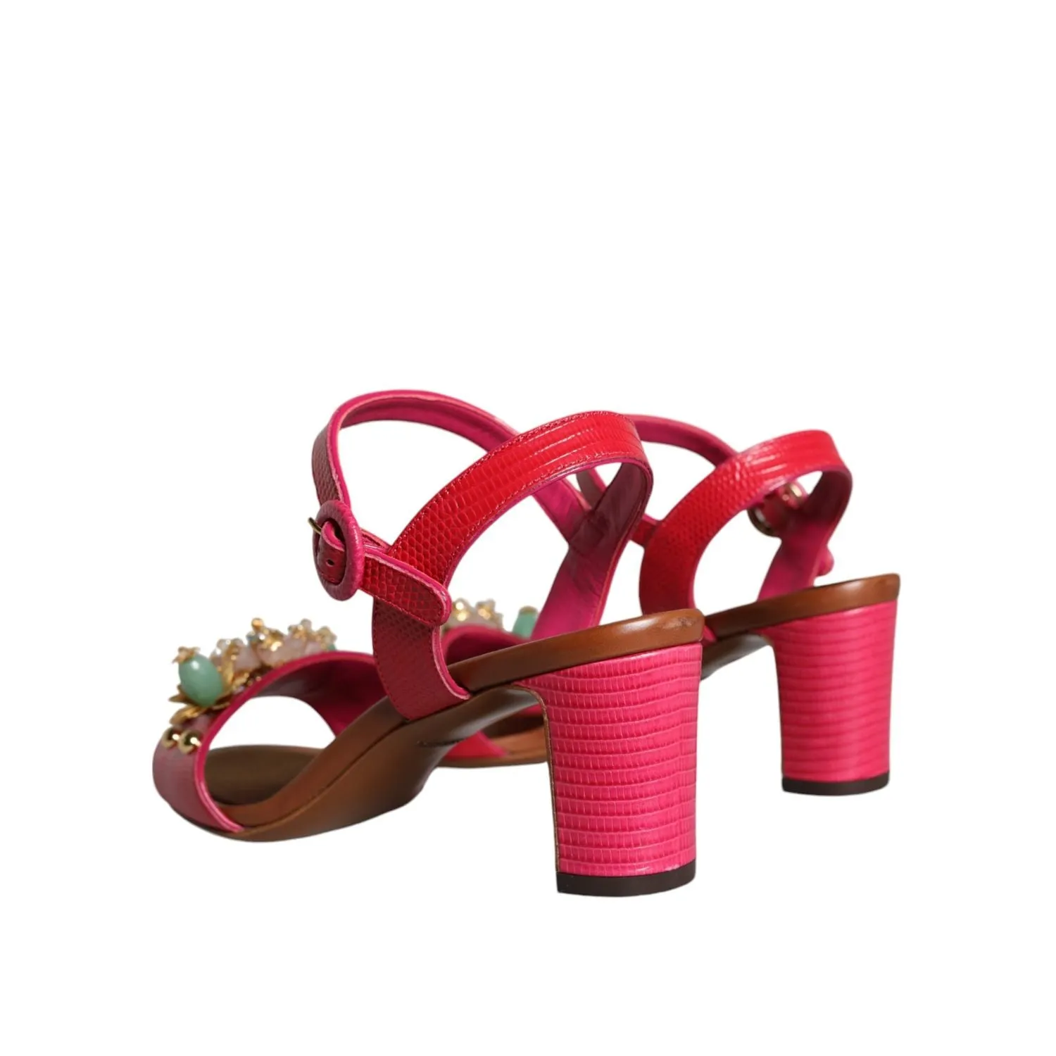 Sandals Size 11 Dolce & Gabbana Fuchsia Leather Embellished Keira Sandals Shoes
