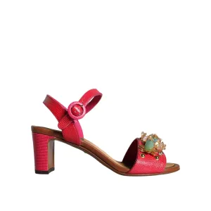 Heart Sandals Tik Tok Dolce & Gabbana Fuchsia Leather Embellished Keira Sandals Shoes