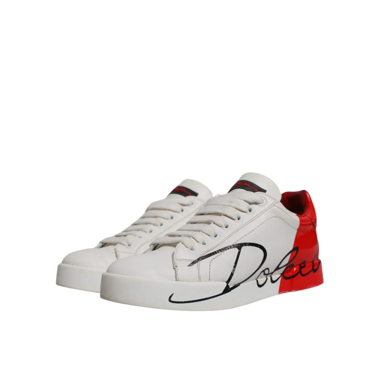 Dolce & Gabbana White Red Logo Portofino Sneakers Shoes Vintage Sneakers Shoes