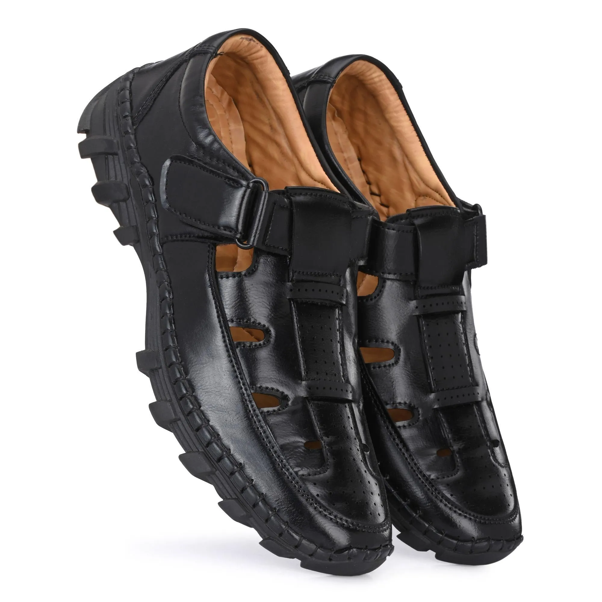 Strappy Wedge Heel Sandals Black Roman Sandals For Men