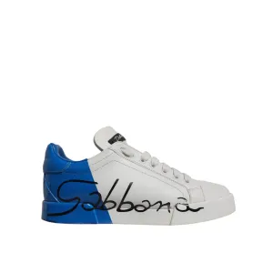 Dolce & Gabbana White Blue Logo Portofino Sneakers Shoes Best Designer Sneakers