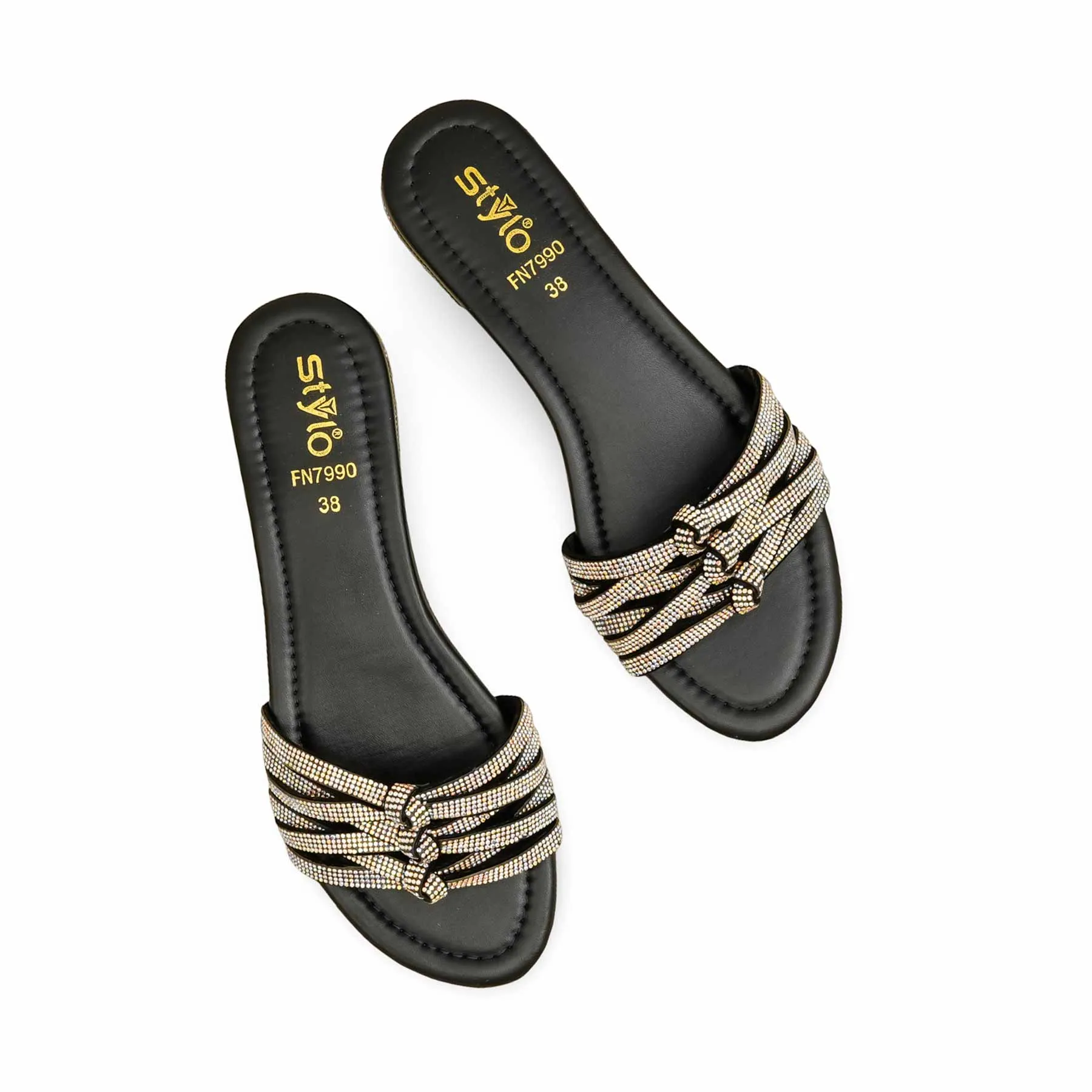 Black Fancy Slipper For Women FN7990 Flat Wedding Dress Shoes