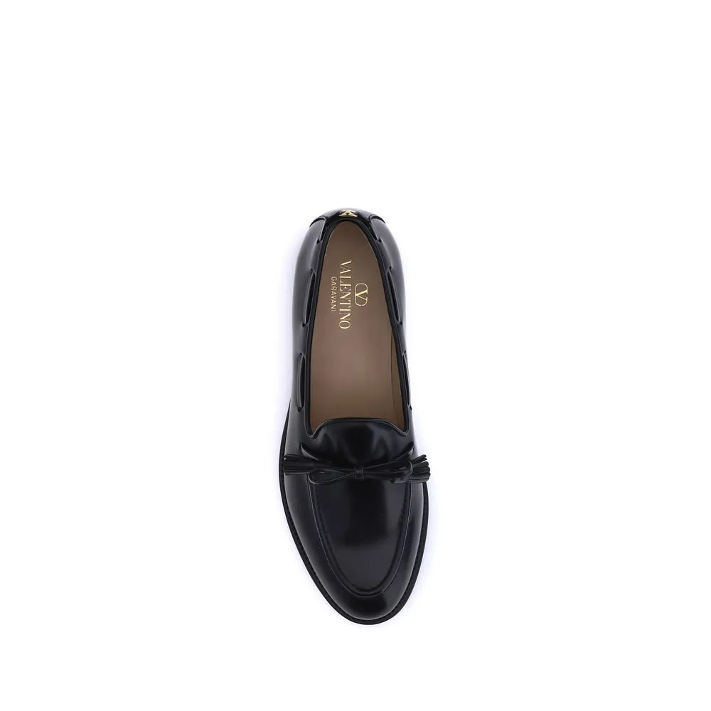 Valentino Garavani Black Calf Leather Bos Taurus Slip-On Loafers Best Leather Loafers