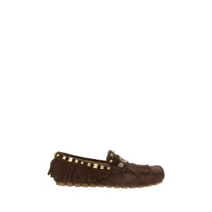 Valentino Garavani Brown Calf Leather Bos Taurus Slip-On Loafers Pennies In Penny Loafers