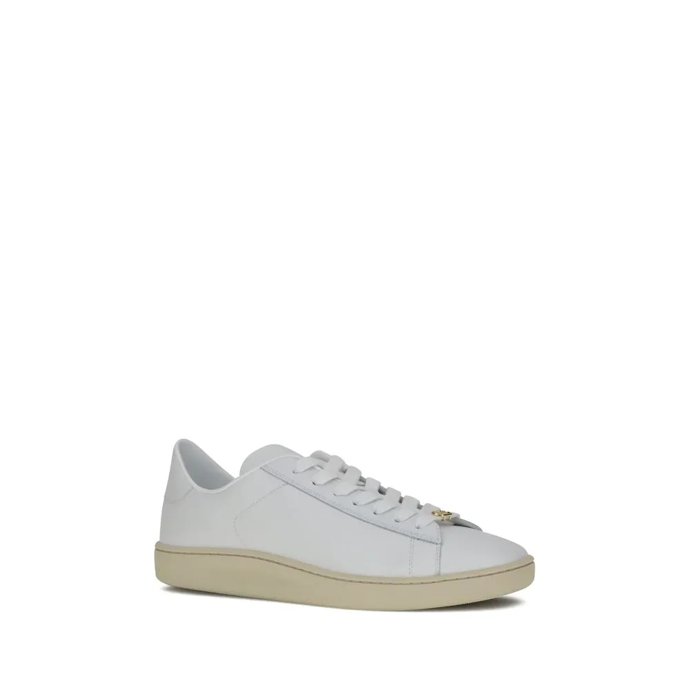Valentino Garavani White Calf Leather Bos Taurus Low Top Sneakers Pointed Flat Leather Shoes