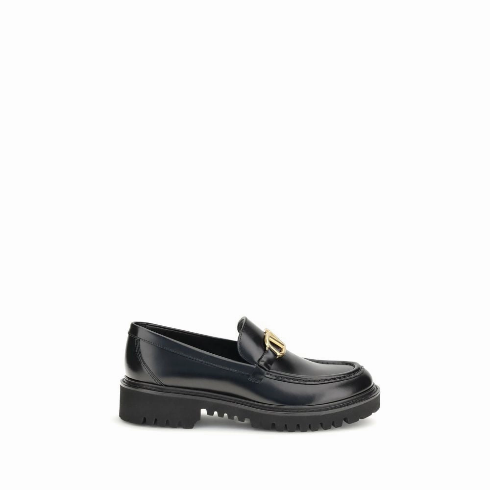 Red Loafers Valentino Garavani Black Leather Slip-On Loafers