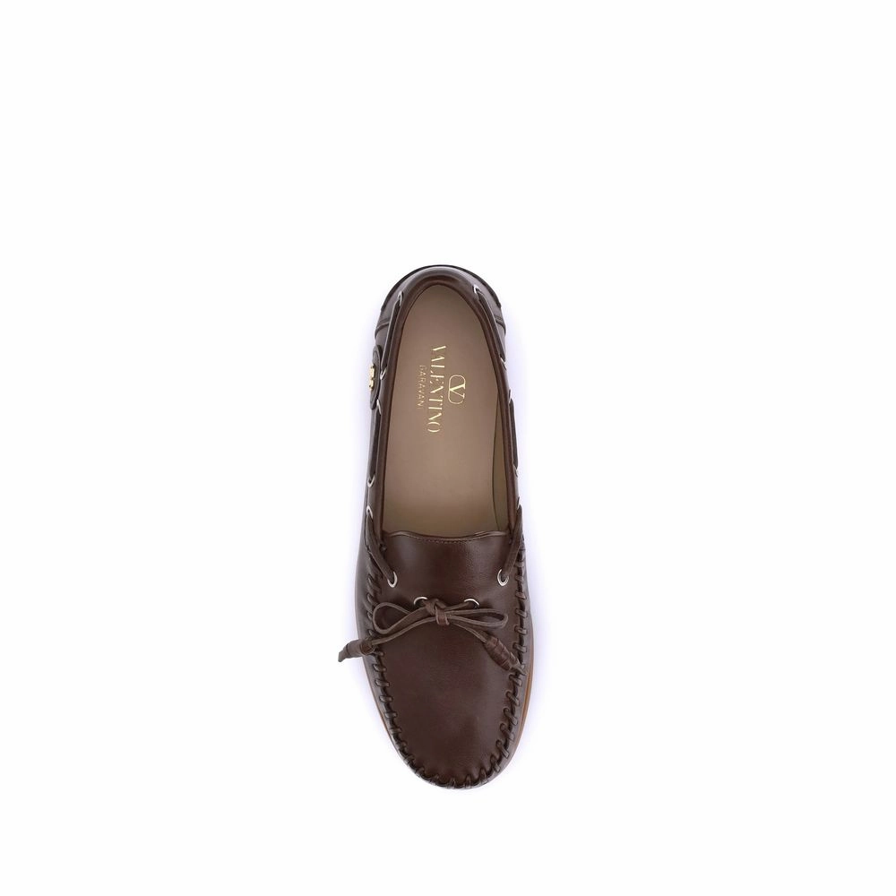Valentino Garavani Brown Calf Leather Bos Taurus Slip-On Loafers Business Loafers