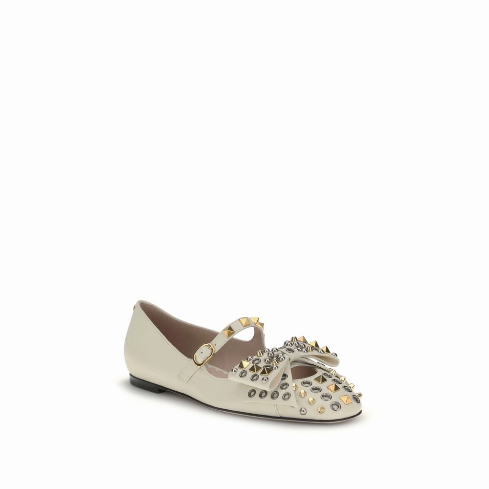 Valentino Garavani Cream Goatskin Ballet Flats Flat Shoes Size 3