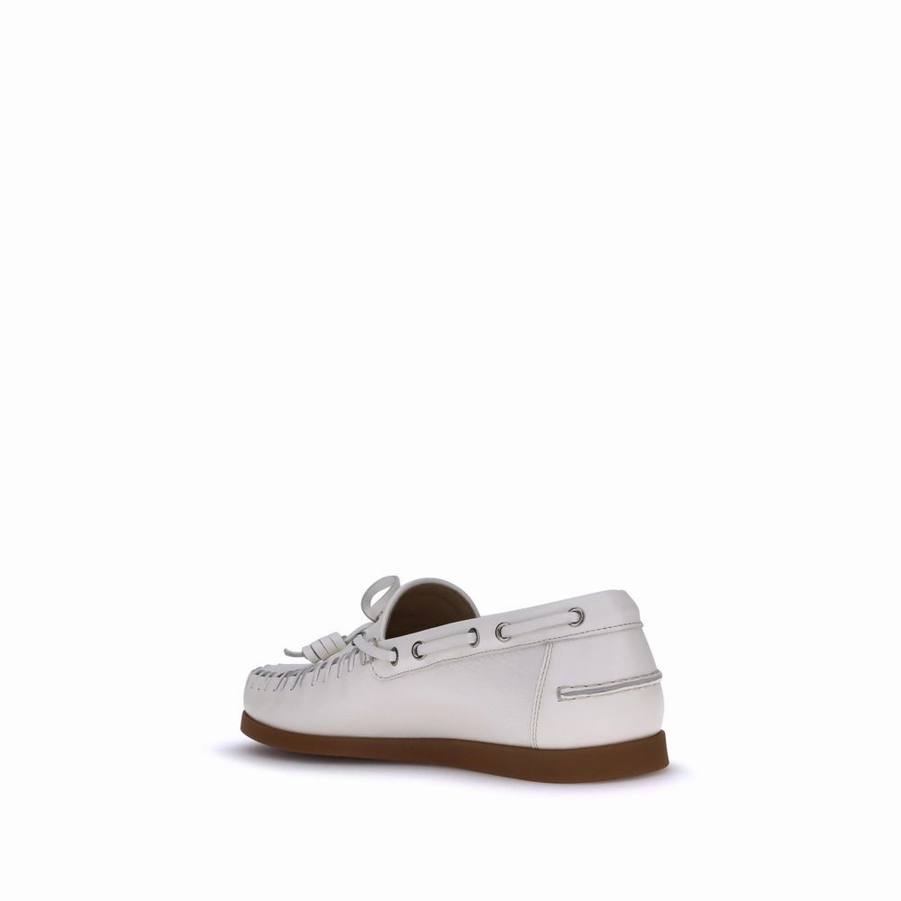 Valentino Garavani White Calf Leather Bos Taurus Slip-On Loafers Loafers Summer