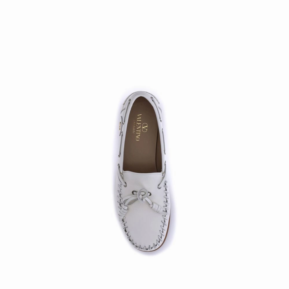 Valentino Garavani White Calf Leather Bos Taurus Slip-On Loafers Loafers With No Heel